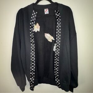 Vintage Jerzees Black Cardigan with Polka Dot Trim